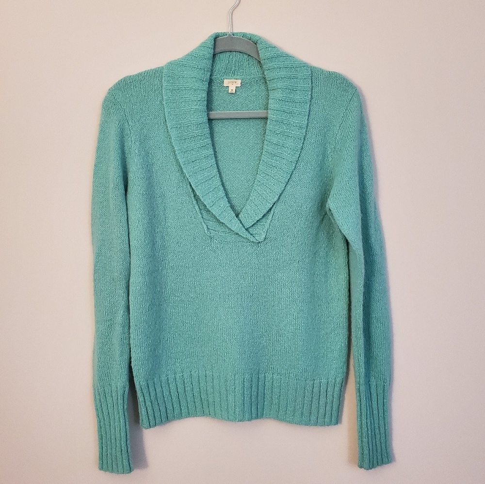 J. Crew Aqua Fuzzy Wool Blend Sweater, medium